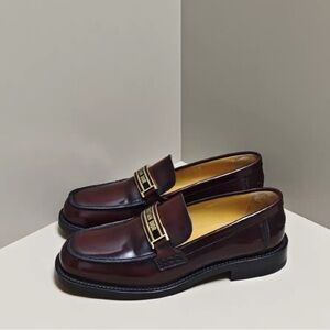 Authentic Dior Burgundy Loafers with Gold Accent